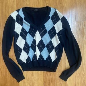 John Galt Navy and Light Blue Argyle V-Neck Sweater Brandy Melville